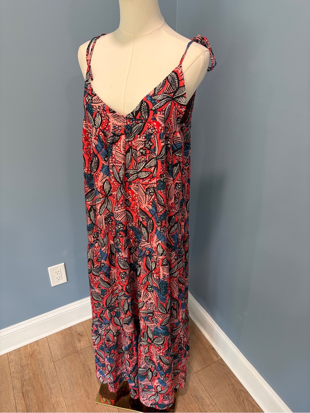 Lucca Couture Tropical Tie Strap Maxi Dress Small Boho Resort Vacation